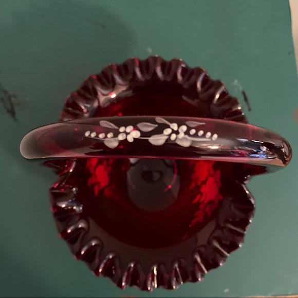 Fenton cranberry hand painted basket - Picture 5 of 13